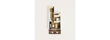 3D floor plan of studio apartment layout at The Villas at Sand Lake Resort Apartments, Minnesota, 55783