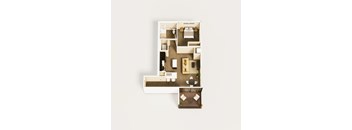 3D floor plan of two bedroom apartment with balcony at The Villas at Sand Lake Resort Apartments, Sturgeon Lake, 55783