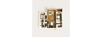 3D floor plan of two bedroom with dining area at The Villas at Sand Lake Resort Apartments, Sturgeon Lake, 55783