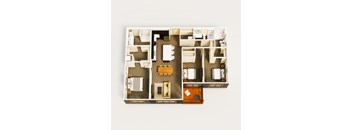 3D floor plan of three bedroom apartment at The Villas at Sand Lake Resort Apartments, Minnesota, 55783