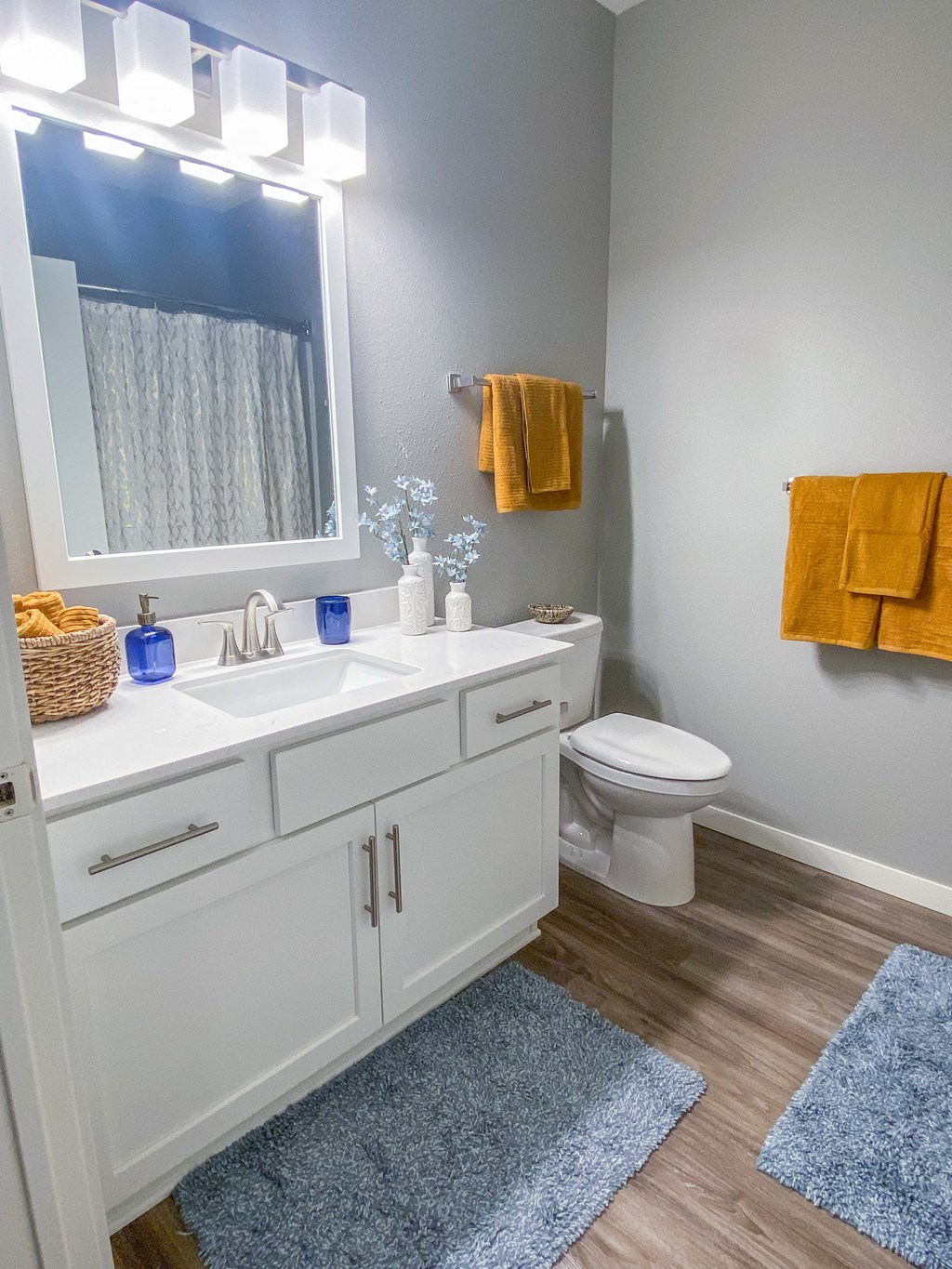 a bathroom with a toilet and a sink and a mirror  at Timber Ridge, Minnesota, 55025