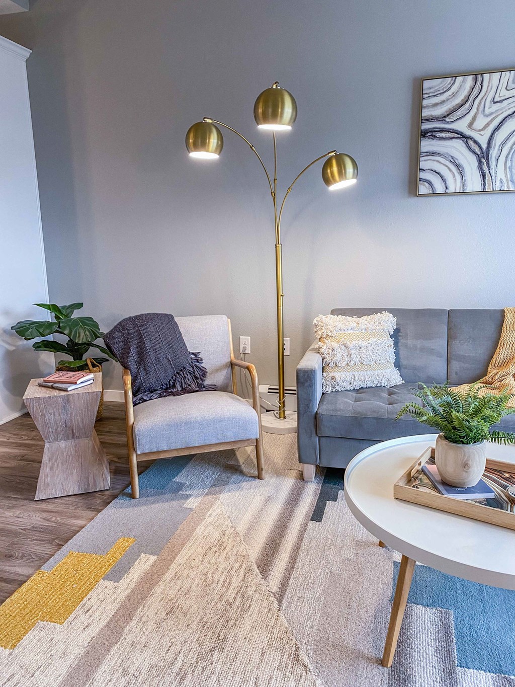 a living room with two couches and two lamps  at Timber Ridge, Minnesota