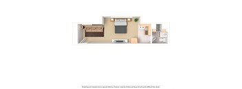 a stylized floor plan of a studio apartment at Campus Park, Duluth