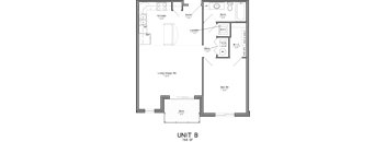 Top down floorplan view of the Alley layout showing kitchen, living area, bedroom and bathroom at Avenue 204.