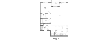 Top down floorplan view of the Junction layout showing kitchen, living area, bedroom and bathroom at Avenue 204.