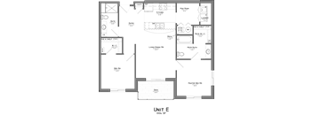 Top down floorplan view of the Union layout showing kitchen, living area, bedrooms and bathroom at Avenue 204.