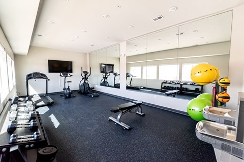A well-equipped gym with a variety of exercise equipment.