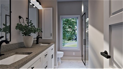 A bathroom with a sink, mirror, and a window.