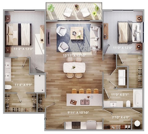 A floor plan of a house with labeled rooms and dimensions.