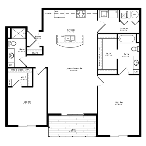A floor plan of a house with a laundry room, pantry, and two bedrooms.