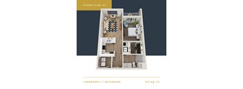 A1 Floor Plan | 727 Sq. Ft. at Converge KC Uptown, Missouri, 64111