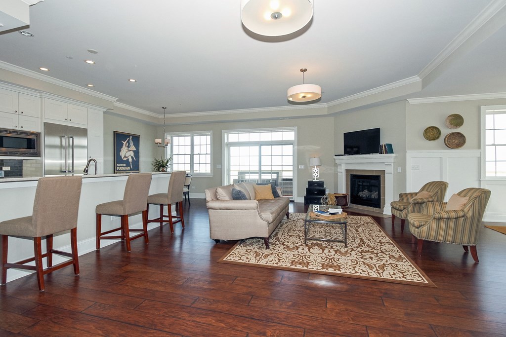 a living room with a couch and a table