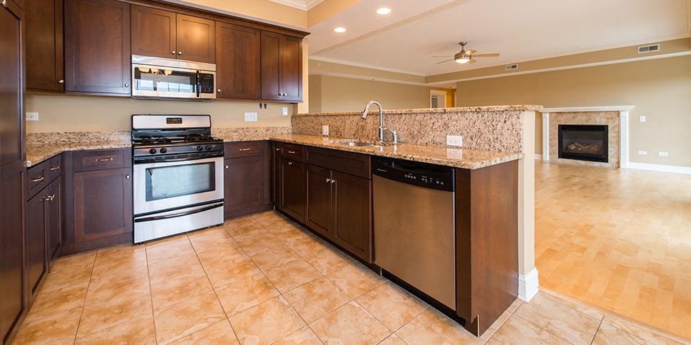 a large kitchen with stainless steel appliances and wooden cabinets at Countryside 10765, Illinois