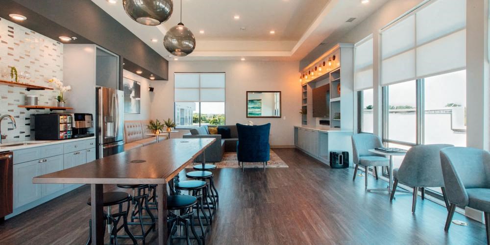 a kitchen and living room with a large table and chairs at Barrington 101, Barrington, 60010