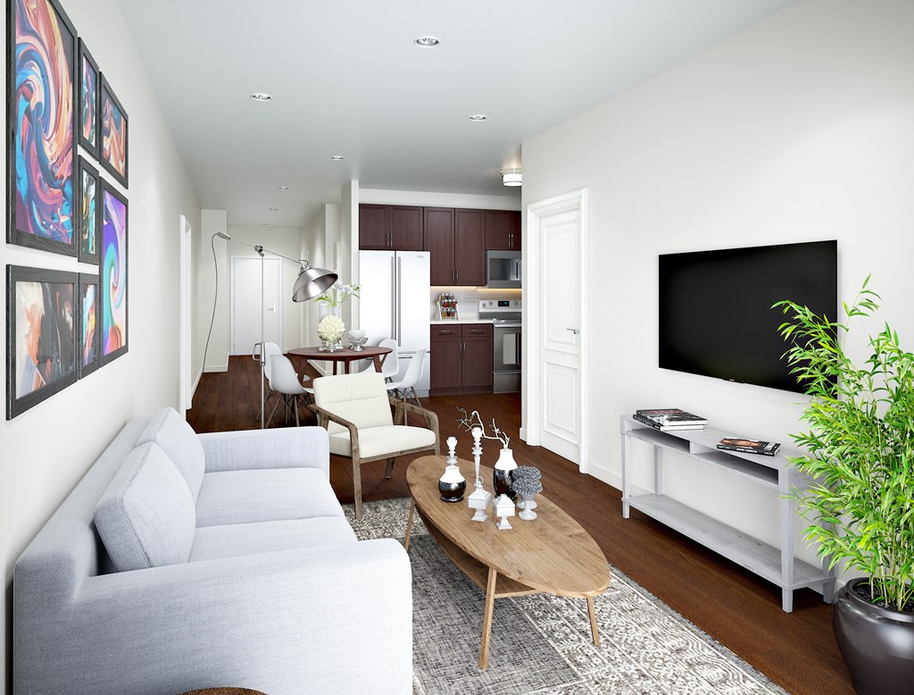 a living room with a couch and a coffee table  at Kedzie 4447, Chicago, IL