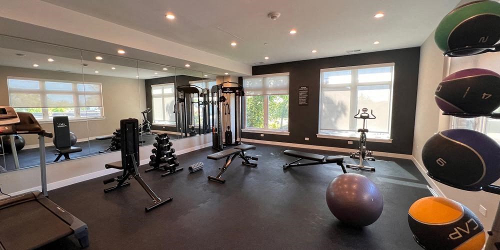 a gym with a bunch of exercise equipment in it at Highwood 440, Highwood, IL 60515