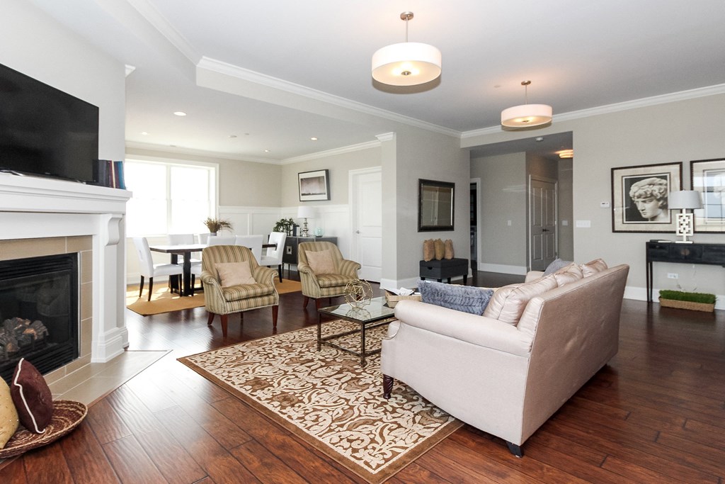 a living room with a fireplace and a couch  at Countryside 10765, Countryside, IL