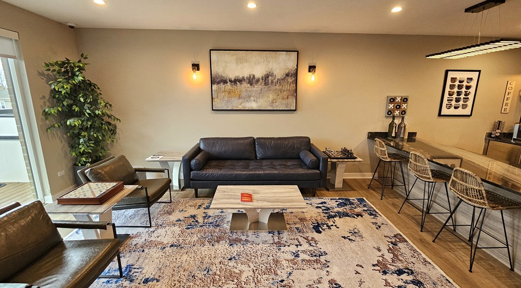 a living room with a couch and a coffee table