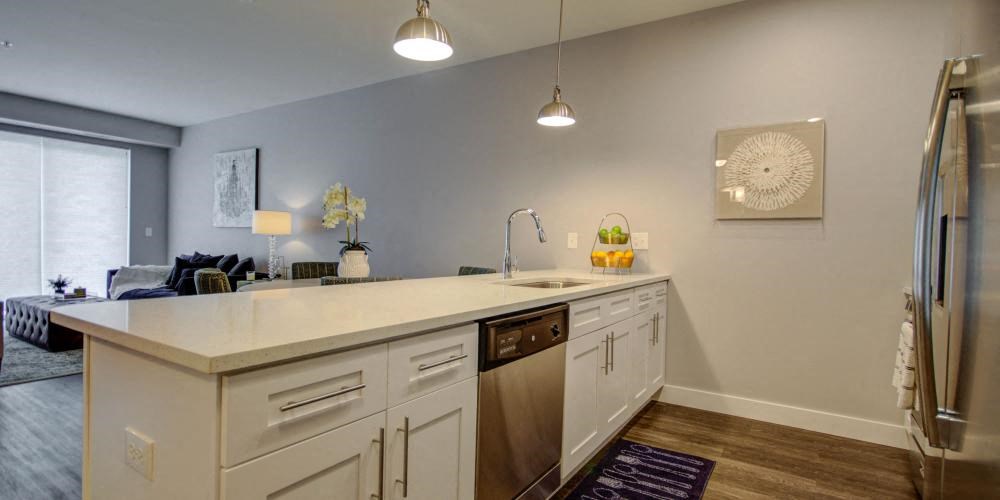 a kitchen with a large counter top and a sink at Barrington 101, Illinois