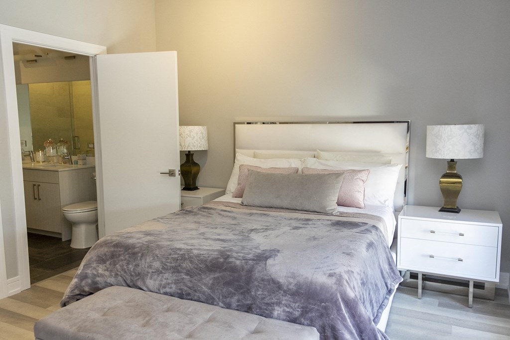 a bedroom with a bed and a bathroom at Talman 1554, Illinois, 60622