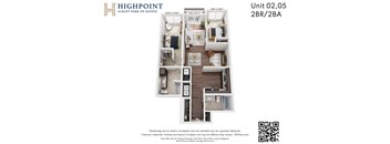 A 3D floor plan of a 2BR/2BA apartment at Highpoint Albany Park on Kedzie.