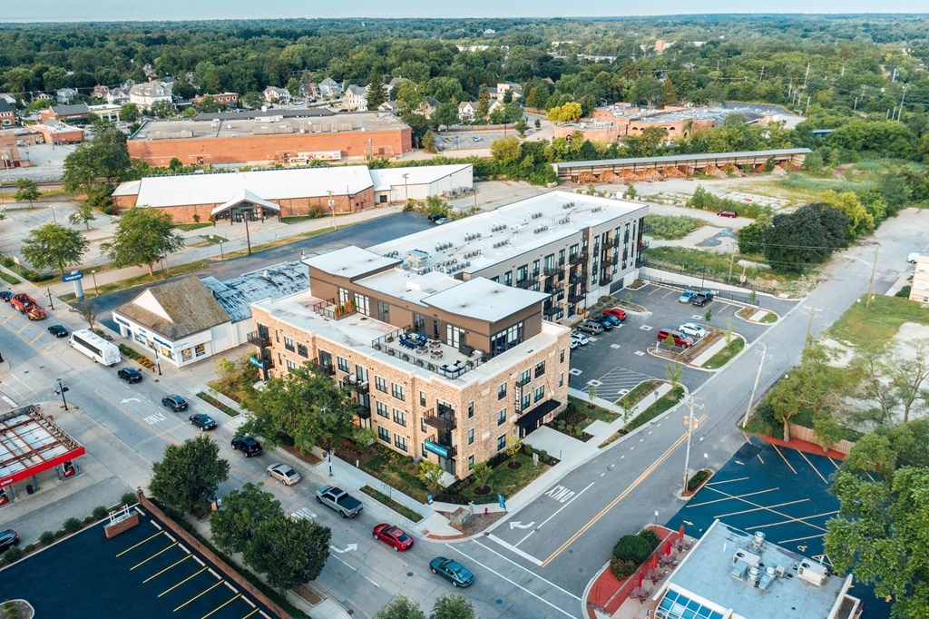 an aerial view of a building in a city at Barrington 101, Illinois, 60010