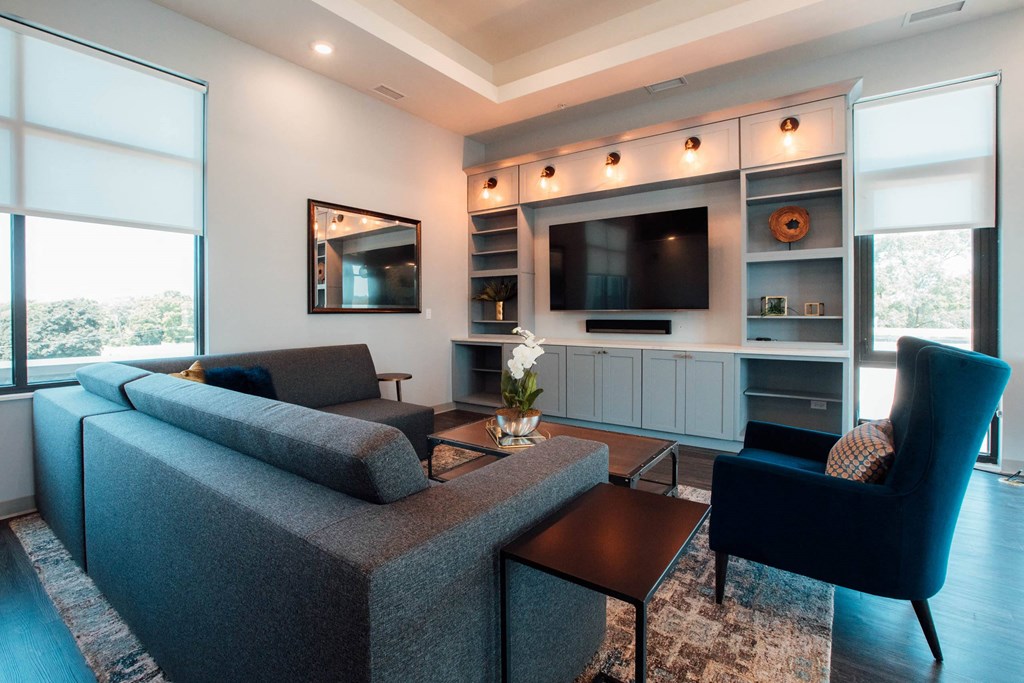 a living room with a couch and a tv at Barrington 101, Illinois