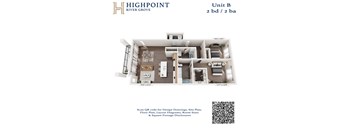 A floor plan for a 2 bedroom, 2 bathroom unit at Highpoint River Grove.