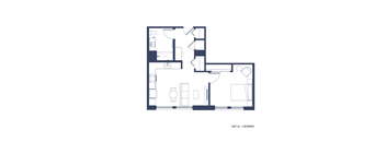 A floor plan of a one bedroom apartment.