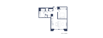 A floor plan of a 1 bedroom apartment.