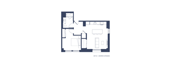 A floor plan of a 1 bedroom apartment.