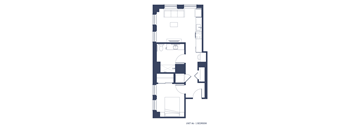 A floor plan of a 1 bedroom apartment.