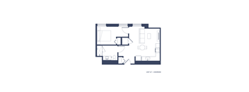 A floor plan of a 1 bedroom apartment.