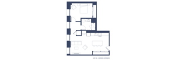 A floor plan of a one bedroom apartment.