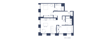 A floor plan of a 2 bedroom apartment.