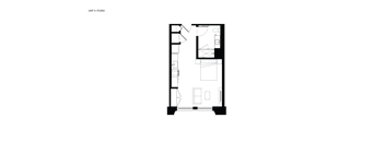 A black and white floor plan of a studio apartment.