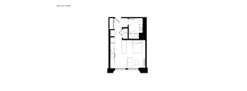 A black and white architectural floor plan on a green background.