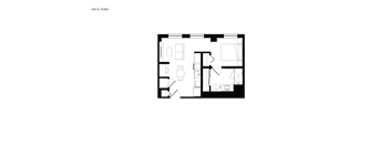 A black and white floor plan of a studio apartment.