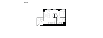 A black and white floor plan of a studio apartment.