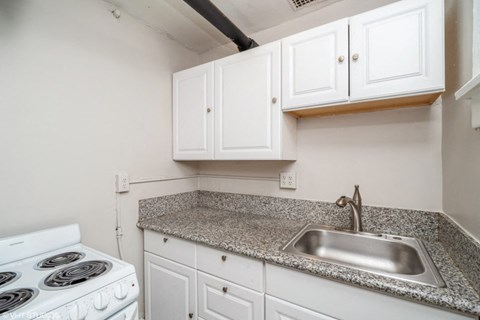 Kitchen with white cabinets and sleek countertops 1170 N Logan St in Denver, CO
