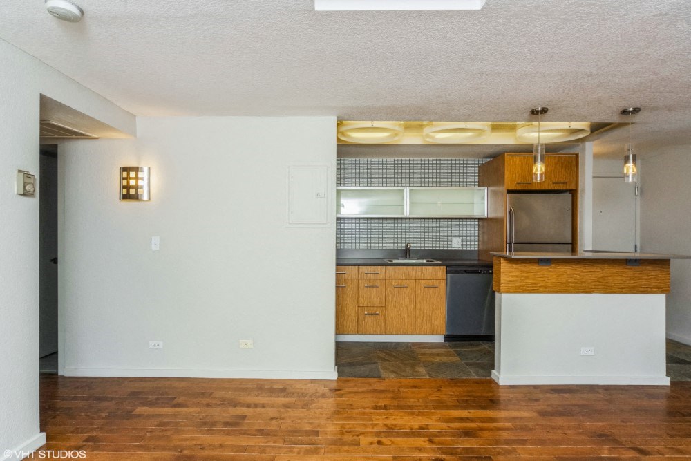 Upscale flooring in the kitchen and living area