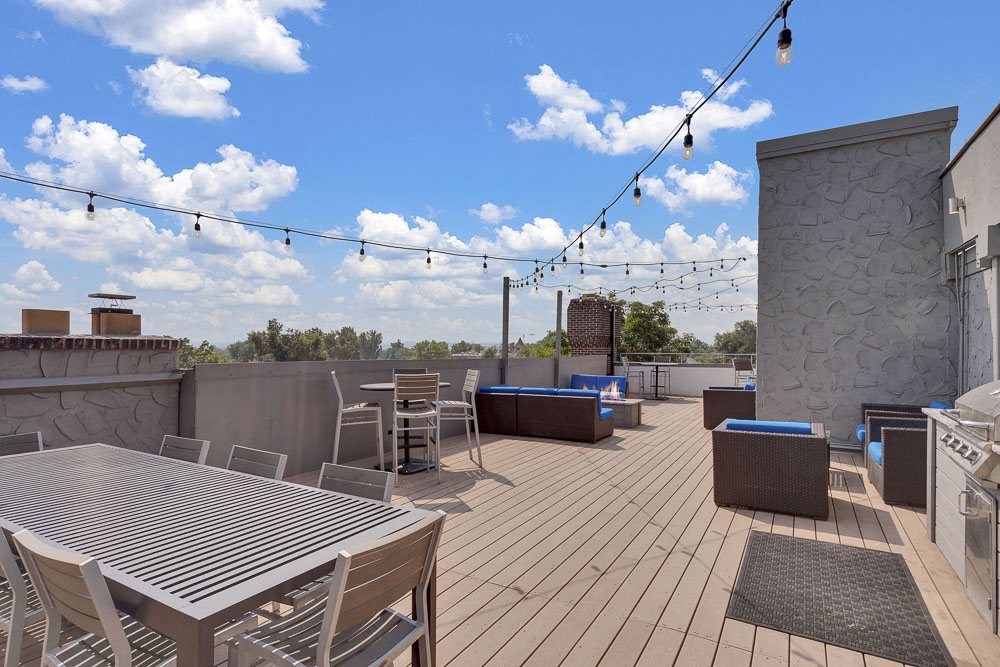 Outdoor dining table on the roof deck at 136 S. Penn