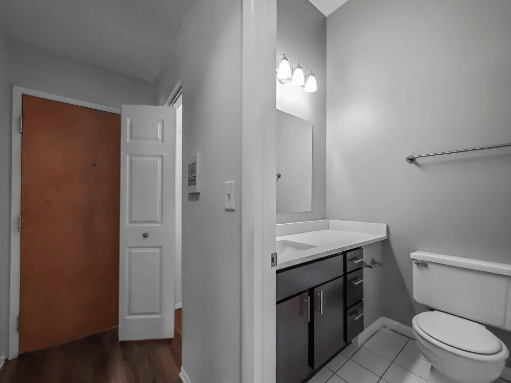Grey Bathroom with Designer Lighting