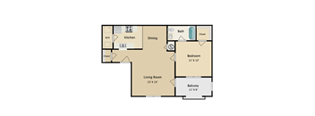 1Bed, 1Bath Floorplan
