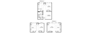 A set of four floor plans for a house with different layouts.