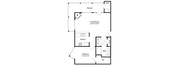a floor plan of a house with a small kitchen and a living room