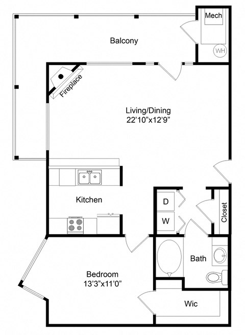 a floor plan of a house with a small kitchen and a living room