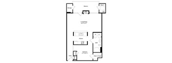 a floor plan of a home with a small kitchen and a living room