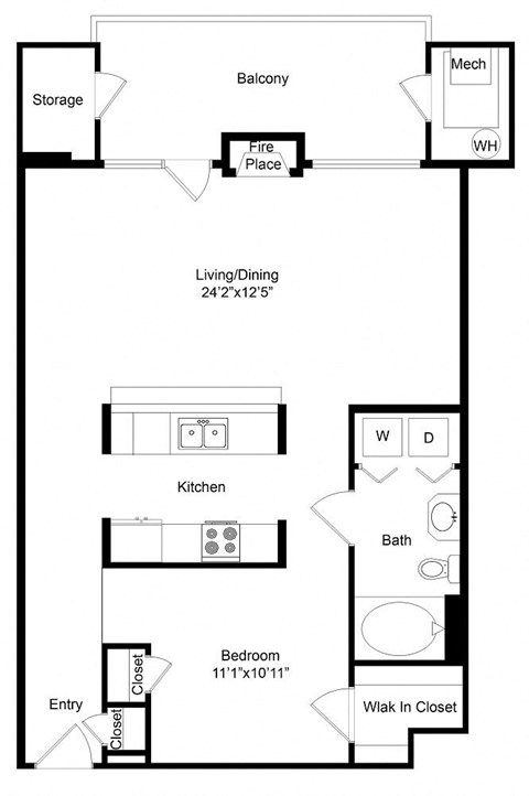 a floor plan of a home with a small kitchen and a living room