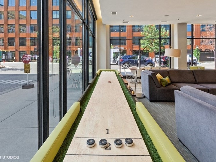 Shuffle Board Surrounded by Floor to Ceiling Windows